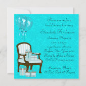 Invitation Turquoise Blue Damask Chaise Fête des mariées cade (Dos)
