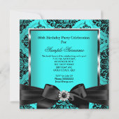 Invitation Turquoise Blue Damask Silver Black Anniversaire Pa (Dos)