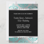 Invitation Turquoise Blue Damask Tiara Princess Parc d'annive (Dos)