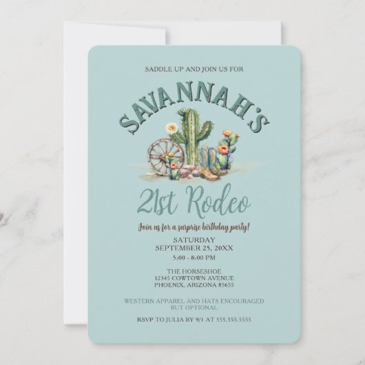 Invitation Turquoise Blue Desert Cowgirl Rodeo fête d'anniver (Devant)