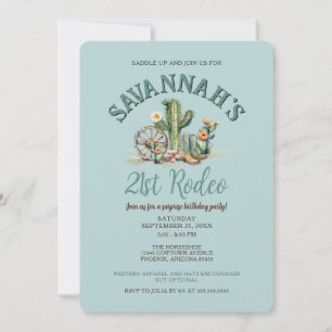 Invitation Turquoise Blue Desert Cowgirl Rodeo fête d'anniver