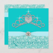 Invitation Turquoise Blue Diamond Tiara Turquoise Blue Quince (Devant / Derrière)
