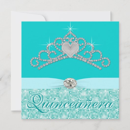 Invitation Turquoise Blue Diamond Tiara Turquoise Blue Quince (Devant)