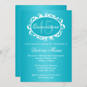 Invitation Turquoise Blue Elegant Swirl Quinceanera fête d'an