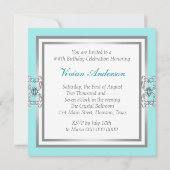 Invitation Turquoise Blue et Silver Birthday Party (Dos)