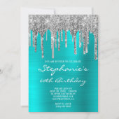 Invitation Turquoise Blue et Silver Drip 60e anniversaire (Devant)
