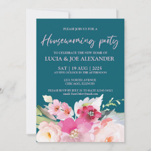 Invitation Turquoise Blue Floral Houseécher
