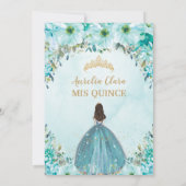 Invitation Turquoise Blue Floral Princess Crown Quinceañera (Dos)