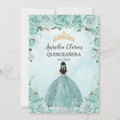 Invitation Turquoise Blue Floral Princess Gold Quinceañera (Dos)