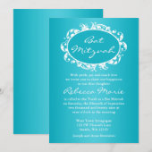 Invitation Turquoise Blue Flourd Bat mitzvah de cadre (Devant / Derrière)