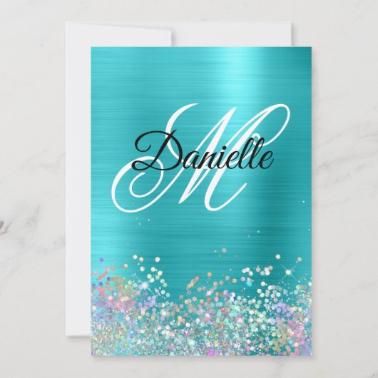 Invitation Turquoise Blue Foil Holo Parties scintillant Fancy (Dos)