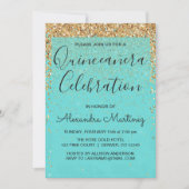 Invitation Turquoise Blue Girl Parties scintillant étincelant (Devant)