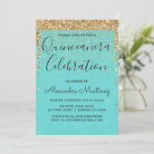 Invitation Turquoise Blue Girl Parties scintillant étincelant (Debout devant)