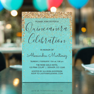 Invitation Turquoise Blue Girl Parties scintillant étincelant