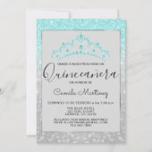 Invitation Turquoise Blue Girl Parties scintillant étincelant (Devant)