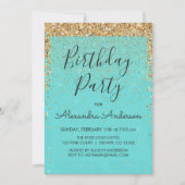 Invitation Turquoise Blue Girl Parties scintillant Étincelle  (Devant)