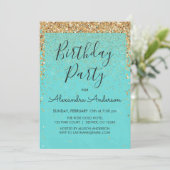 Invitation Turquoise Blue Girl Parties scintillant Étincelle  (Debout devant)