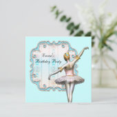 Invitation Turquoise Blue Girls Ballerina fête d'anniversaire (Debout devant)