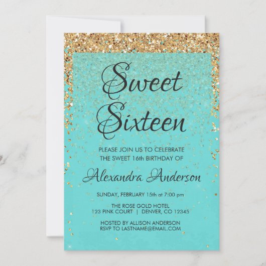 Invitation Turquoise Blue Girly Parties scintillant étincelan (Devant)