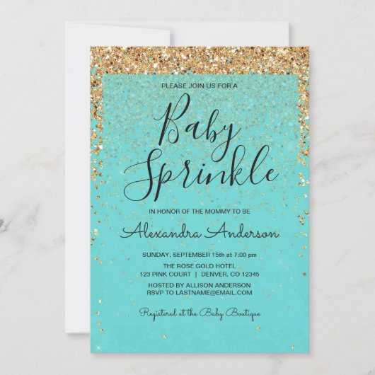 Invitation Turquoise Blue Girly Parties scintillant Étincelle (Devant)