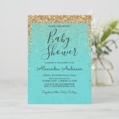 Invitation Turquoise Blue Girly Parties scintillant Sparkle B (Debout devant)