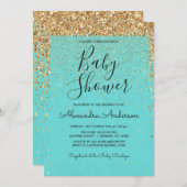 Invitation Turquoise Blue Girly Parties scintillant Sparkle B (Devant / Derrière)