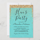 Invitation Turquoise Blue Girly Parties scintillant Sparkle H (Devant)