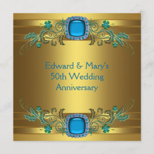 Invitation Turquoise Blue Gold 50e fête d'anniversaire Mariag