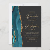 Invitation Turquoise Blue Gold Agate Dark QR Code Mariage (Devant)