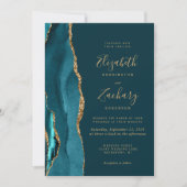 Invitation Turquoise Blue Gold Agate photo QR Code Mariage (Devant)