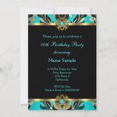 Invitation Turquoise Blue Gold Black Damask Floral Anniversai (Dos)
