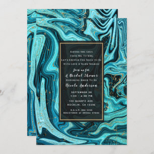 Invitation Turquoise Blue & Gold Chic Swirl Fête des mariées 