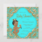 Invitation Turquoise Blue Gold Ethnic Prince Baby shower (Dos)