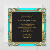 Invitation Turquoise Blue Gold Fabulous 30 fête d'anniversair (Dos)
