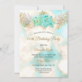 Invitation Turquoise Blue Gold Floral Aquarelle fête d'annive (Devant)