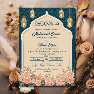 Invitation Turquoise Blue Gold Floral musulman musulman Maria