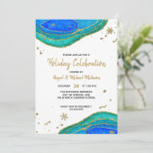Invitation Turquoise Blue & Gold Geode Agate Hanoukka Holiday (Debout devant)