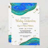 Invitation Turquoise Blue & Gold Geode Agate Hanoukka Holiday (Devant / Derrière)