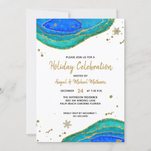 Invitation Turquoise Blue & Gold Geode Agate Hanoukka Holiday