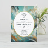 Invitation Turquoise Blue Gold Love & Commitment Ceremony (Debout devant)