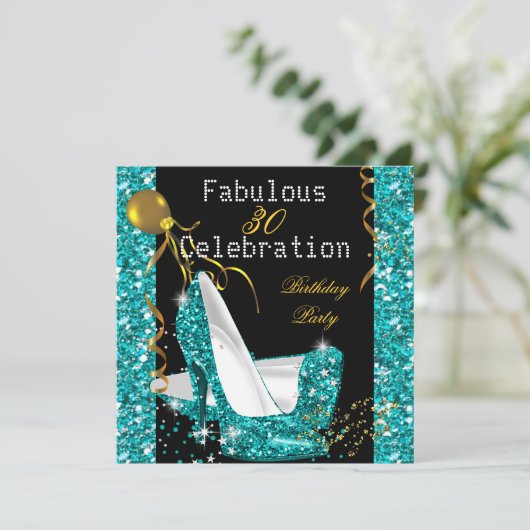 Invitation Turquoise Blue Gold Parties scintillant talons hau (Debout devant)