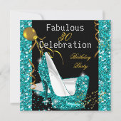 Invitation Turquoise Blue Gold Parties scintillant talons hau (Devant)