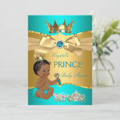 Invitation Turquoise Blue Gold Prince Baby shower ethnique (Debout devant)