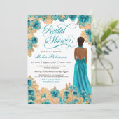 Invitation Turquoise Blue & Gold Roses Elegant Gown Fête des (Debout devant)
