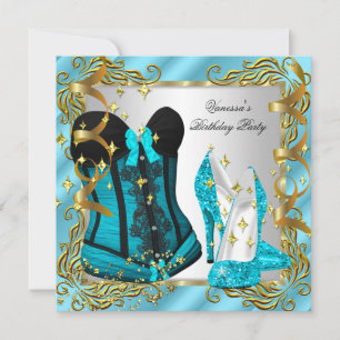 Invitation Turquoise Blue Gold Silver Corset High Heure Party