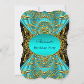 Invitation Turquoise Blue Green Jade Black Floral fête d'anni (Devant)