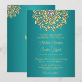 Invitation Turquoise Blue Green Mandala Gold Mariage indien (Devant / Derrière)