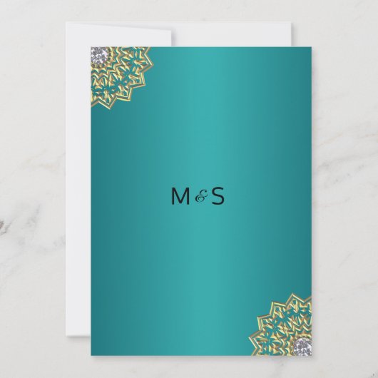 Invitation Turquoise Blue Green Mandala Gold Mariage indien (Dos)