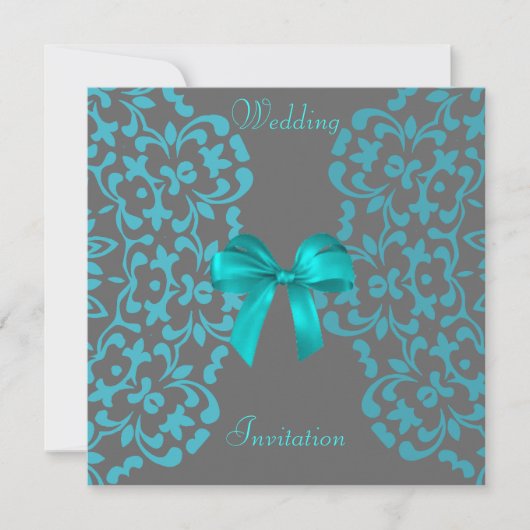 Invitation Turquoise Blue Grey Jolie dentelle Mariage Invitat (Devant)