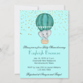 Invitation Turquoise Blue Hot Air Balloon Baby Boy Elephant D (Devant)